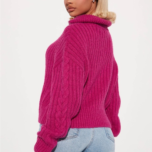 Fashion Nova New View Quarter Zip Sweater in Raspberry - Picture 3 of 4